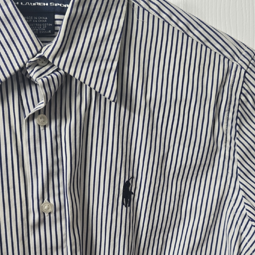 Ralph Lauren Women's Navy Striped Button Down Shirt